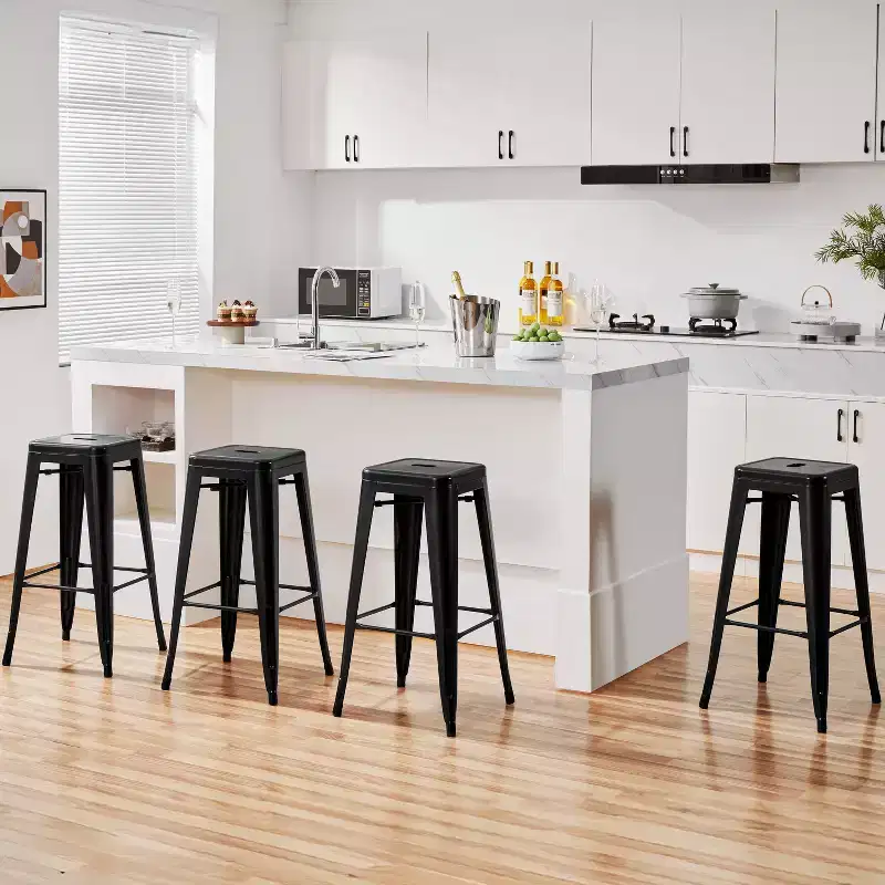 Yaheetech Set of 4 Metal Backless Counter Height Bar Stools Stackable Chairs