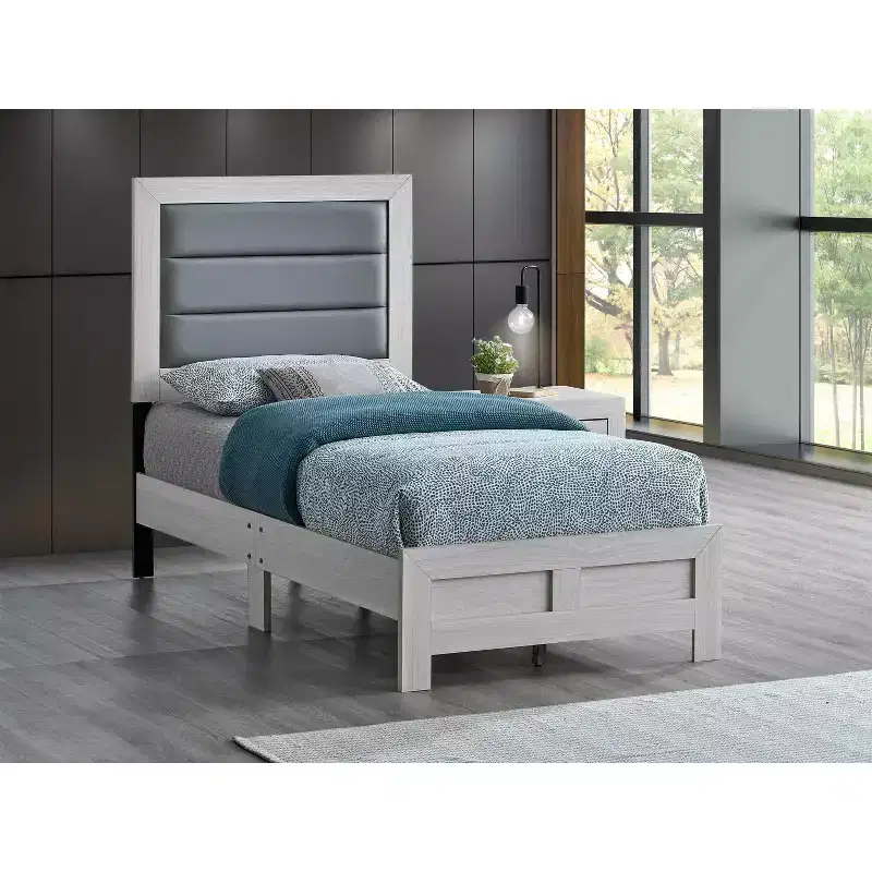 Passion Furniture Plano Beige Wood Frame Twin Panel Bed