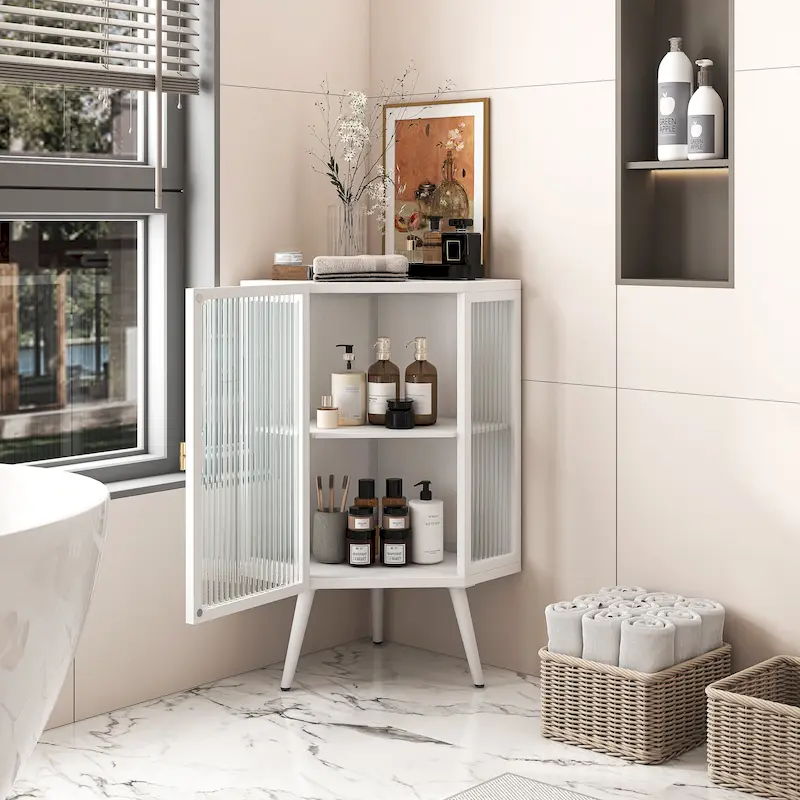 22.25 Floor Coner Cabinet with Tempered Glass Door