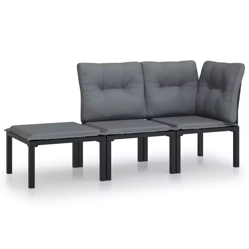 vidaXL Patio Lounge Set Sofa for Garden Lawn Set Black and Gray Poly Rattan