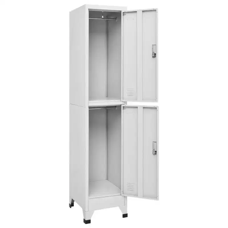 Steel Locker Cabinet, Industrial Gray, 2 Lockers, Large Rectangular Storage
