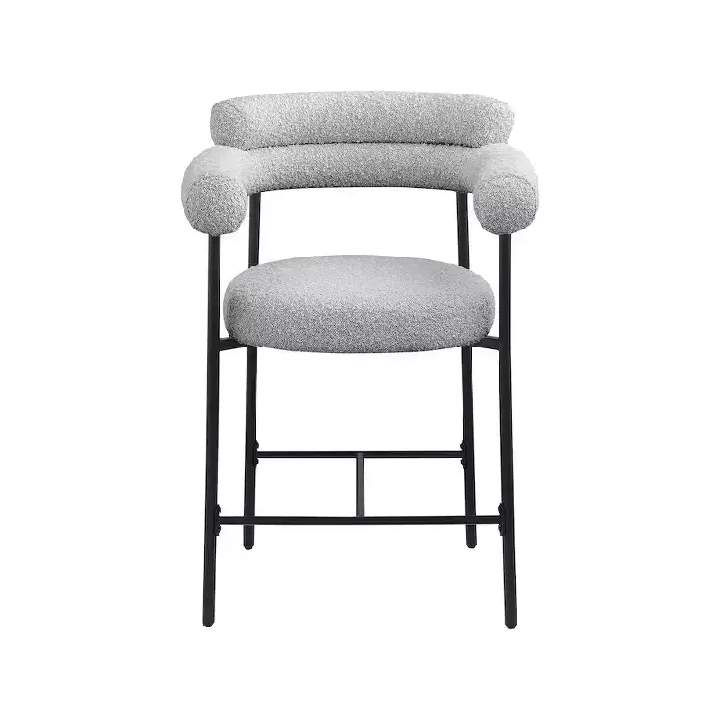 Meridian Furniture,Blake Grey Boucle Fabric Counter Stool, Set of 2