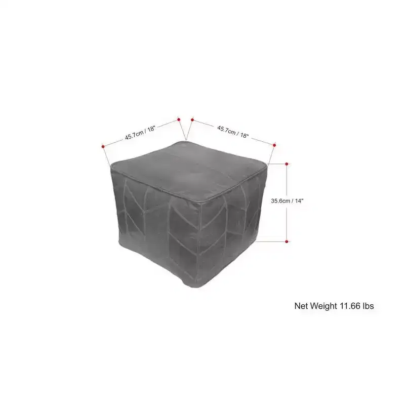 Square Pouf Brown: Chevron Genuine Leather, No Assembly, Padded Seating