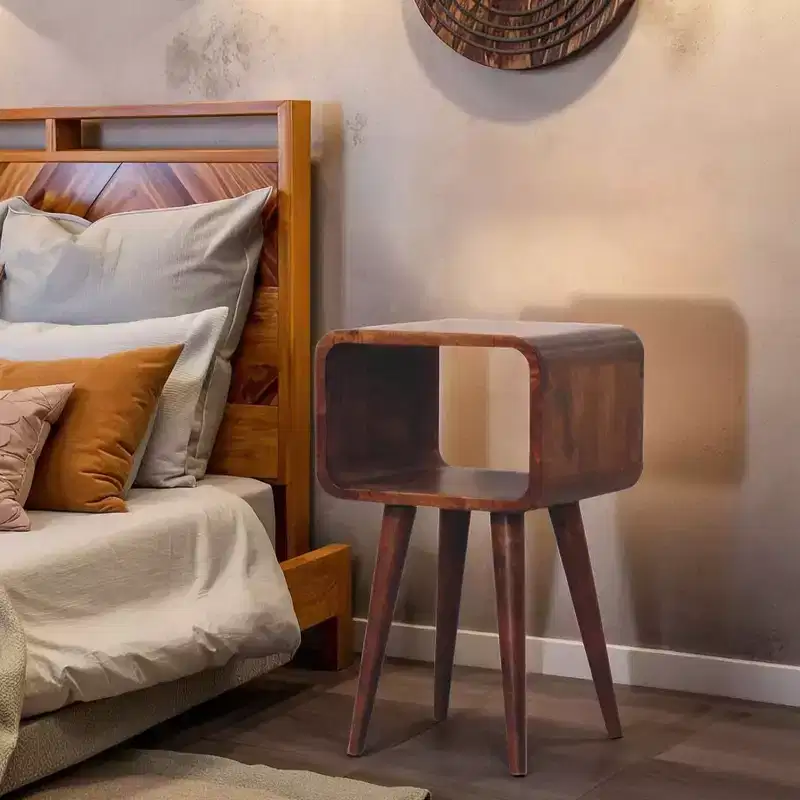 Modern 19.7 Mango Wood Curved Nightstand