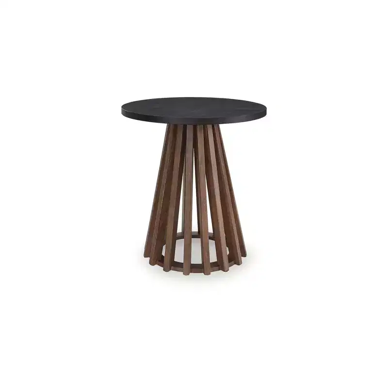 Kallari Round End Table — Two-Tone Warm Brown & Black, Mango Wood & Veneer