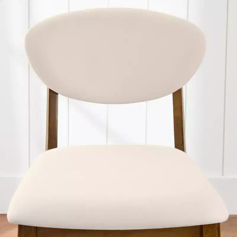 2-Piece Mid-Century Modern Wood and Upholstered Counter Height Bar Stool Set
