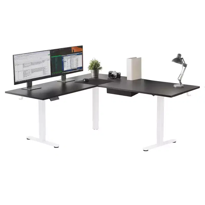 Mount-It! XL Electric Height Adjustable Corner Standing Desk, White Frame and Black Tabletop
