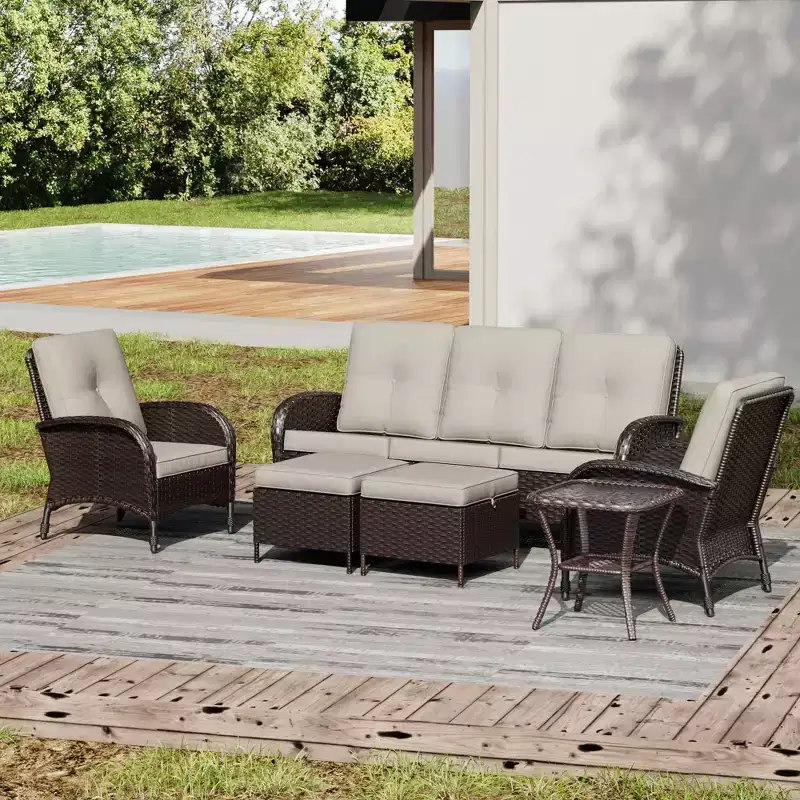 UPTIOT Outdoor Wicker Sofa Set with High-Density Cushions & Weather-Resistant Design for Patio and Garden