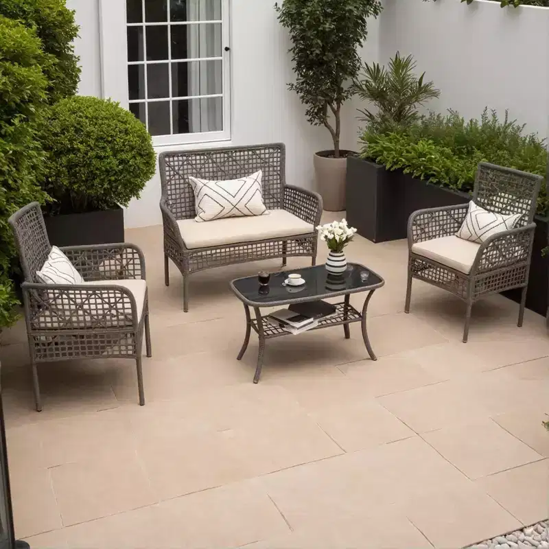 CLIHOME 4 Pieces Outdoor Furniture Set Rattan Patio Conversation Set