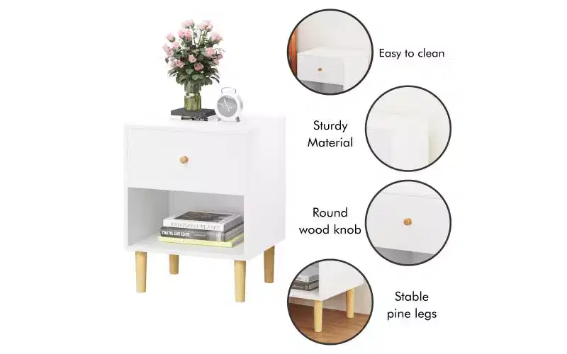 GDFStudio Crystal 23.22 H Wooden Nightstand with Drawer and Shelf