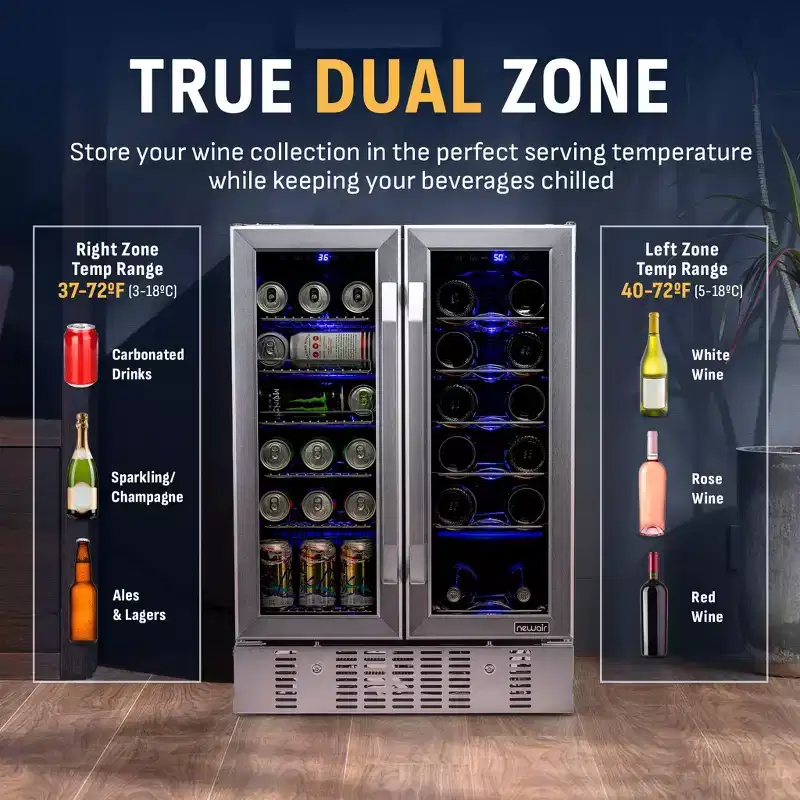 Newair 24 Dual Zone Wine and Beverage Fridge in Stainless Steel