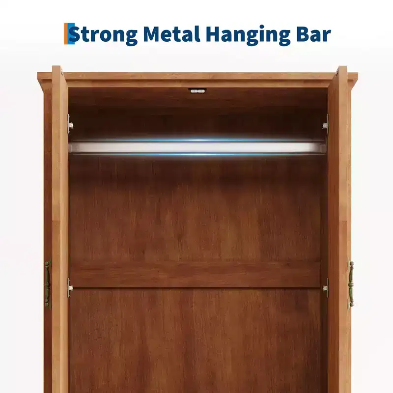 Wood Freestanding Armoire Wardrobe 71''H with 2 Doors & Hanging Rod