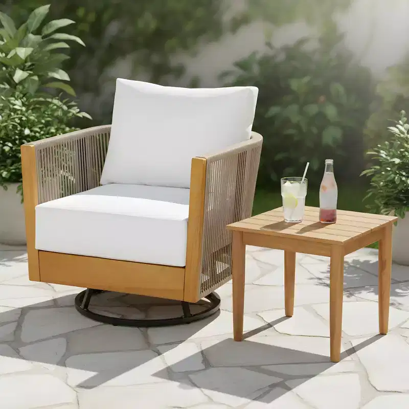Christopher Knight Home Darika Modern 2 Piece Acacia Wood Patio Swivel Chair and End Table Set