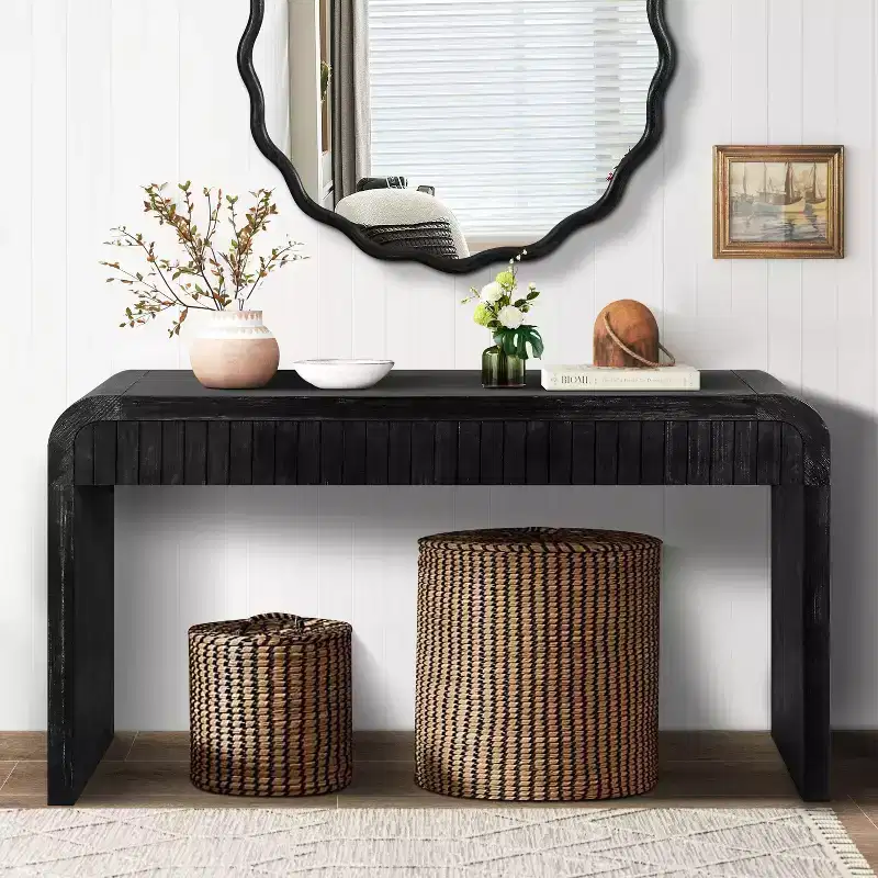 TUYOHW 59IN Vintage Crafted Entryway Table with 2 Hidden Handle Drawers, Console Table Hallway Table for Entrance, Livng Room, Hallway