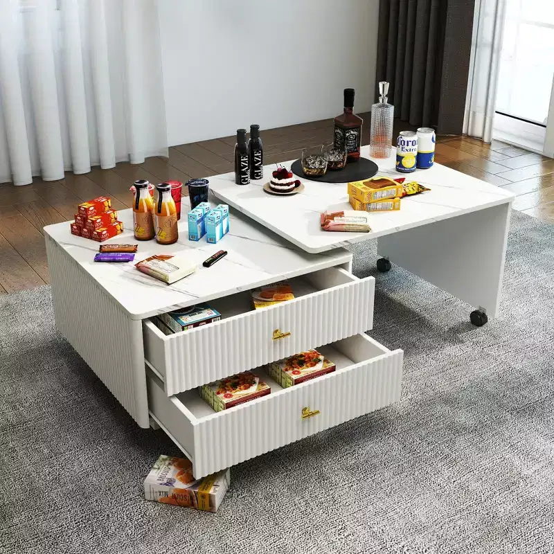 GDFStudio Cyralis Modern Extendable Reversible Storage Coffee Table with 2 Drawers and 6 Wheels