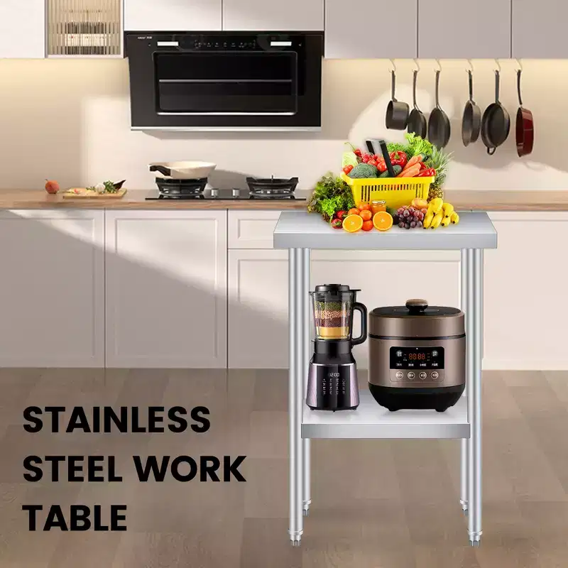 Heavy Duty 2-Tier Stainless Steel Outdoor Side Table  Adjustable Storage Shelf, Rust Resistant, Patio End Table for Garden, Kitchen, Restaurant