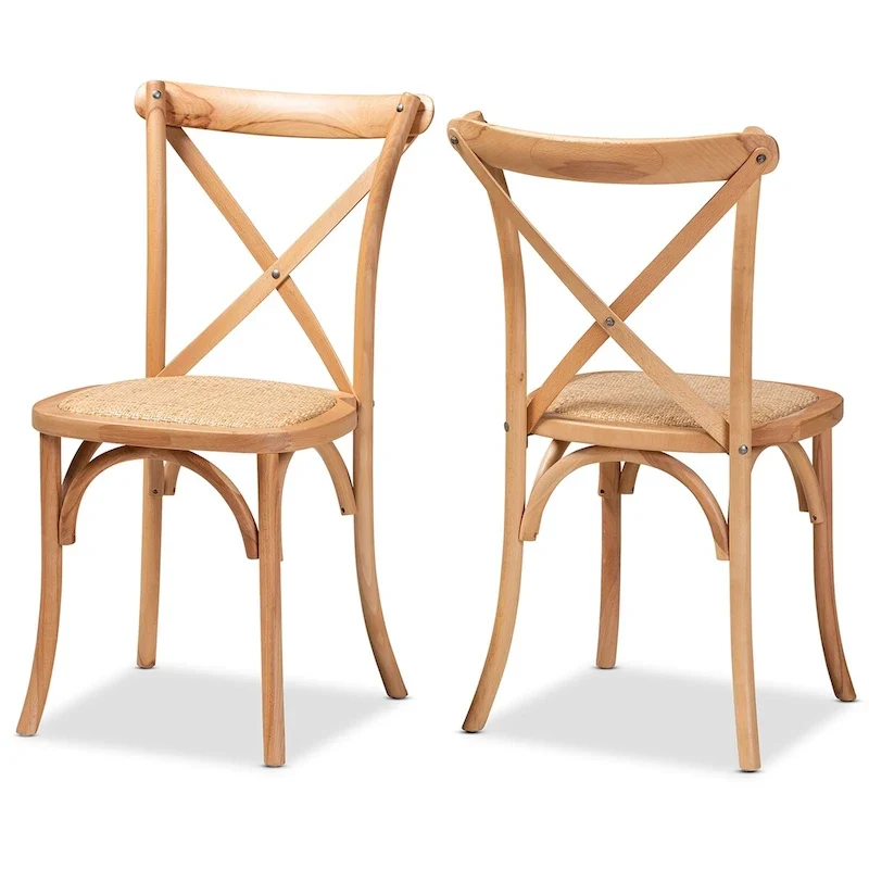 Tartan Mid-Century Woven Rattan Dining Chair Set (2PC)-Natural Brown