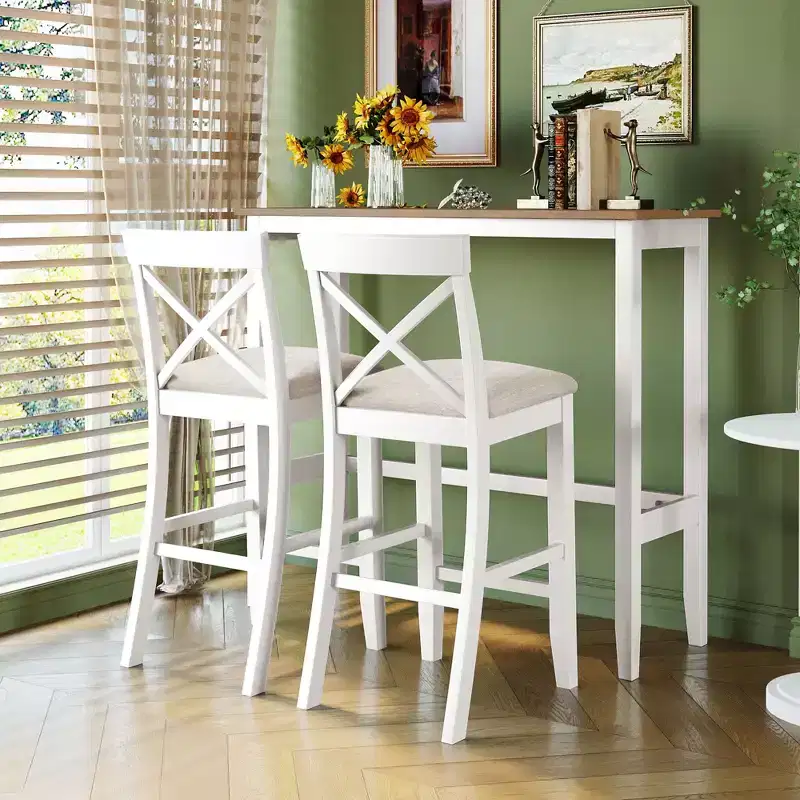 Okak Farmhouse Wood Bar Height Dining Table Set & Breakfast Nook Chairs,Rectangular Dinette Set for Kitchen,Dining Room