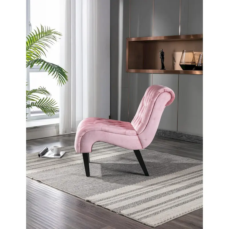 Velvet Armless Accent Chair, Button Tufted Slipper Chair, Side Chair, Lounge Chair