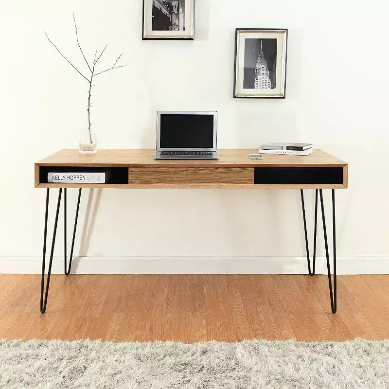 HomeStock 29 in.H Brown Color Acacia Wood Computer Desks with File Drawer