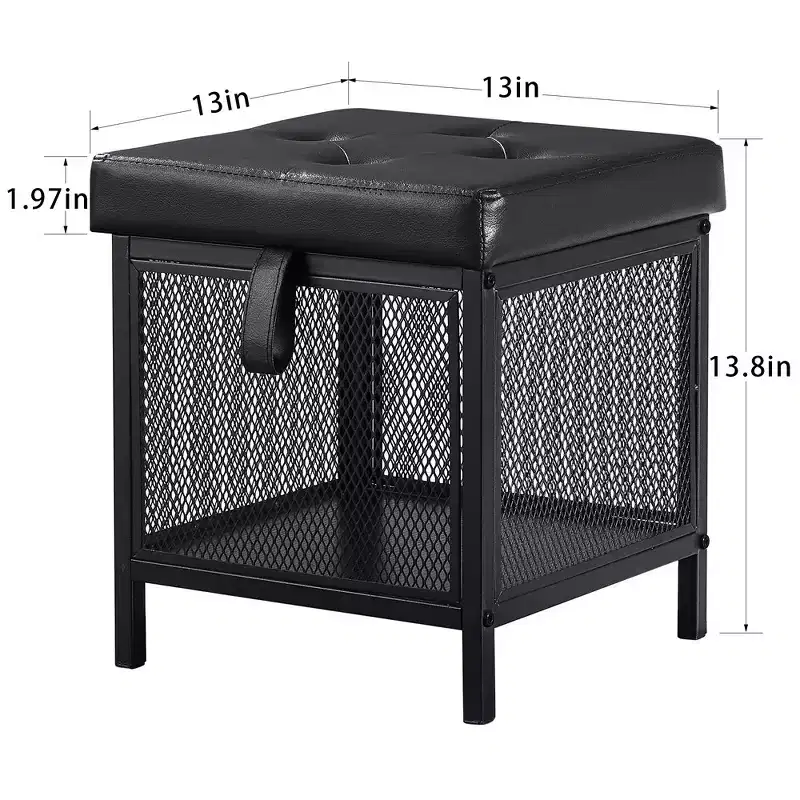 Storage Ottoman, Foot Rest Stool Footstool, 13.8'' H Small Square Ottoman Cube, Black