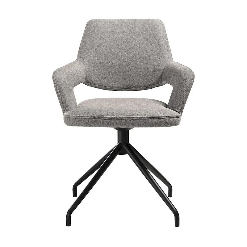 Samy 23 Inch Swivel Dining Chair Set of 2, Curved Back, Padded, Gray, Black