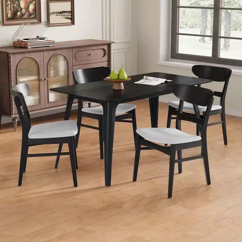 Christopher Knight Home Jinna Mid-Century Modern 5 Piece Rubberwood Dining Set with Upholstered Chairs