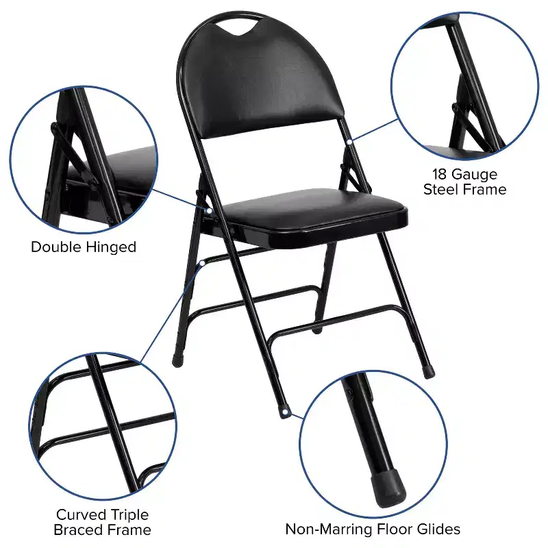 Extra Large Ultra-Premium Triple Braced Metal Folding Chair with Easy-Carry Handle