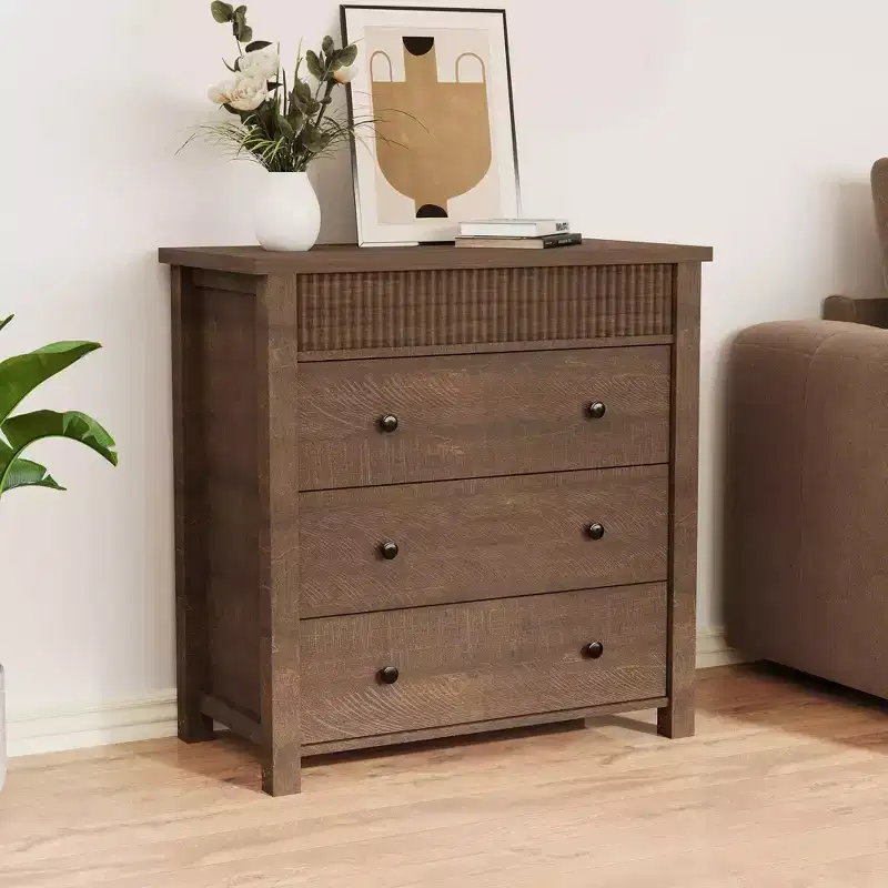 3-Drawer Wooden Dresser & Nightstand – Fluted End Table