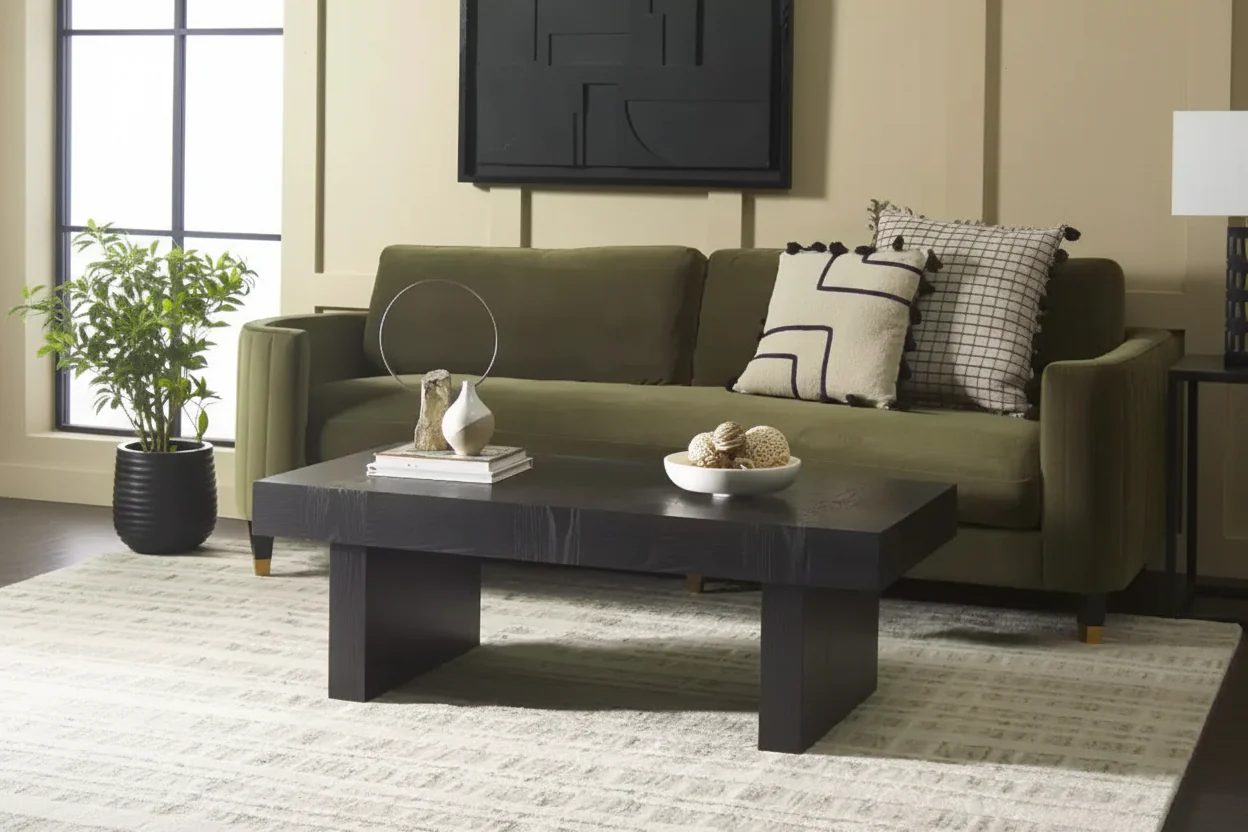 Modern Wood & Metal Coffee Table – Living Room Center Table