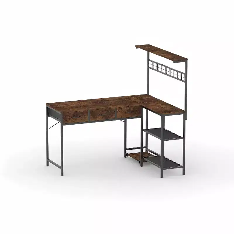 Computer Desk, L Shaped Gaming Desk with 3 Drawers & Storage Shelves, Study Writing Table for Bedroom, Simple Modern Laptop Desk for Home Office