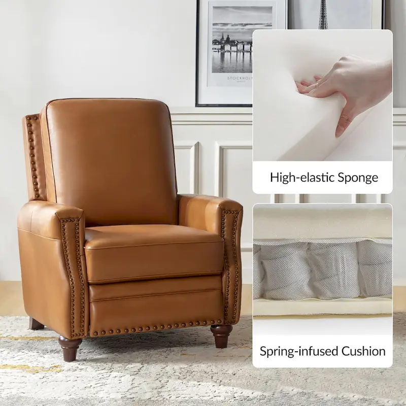 Cigar Mid-century Modern Genuine Leather Recliner with Nailhead Trim Set of 2 by HULALA HOME