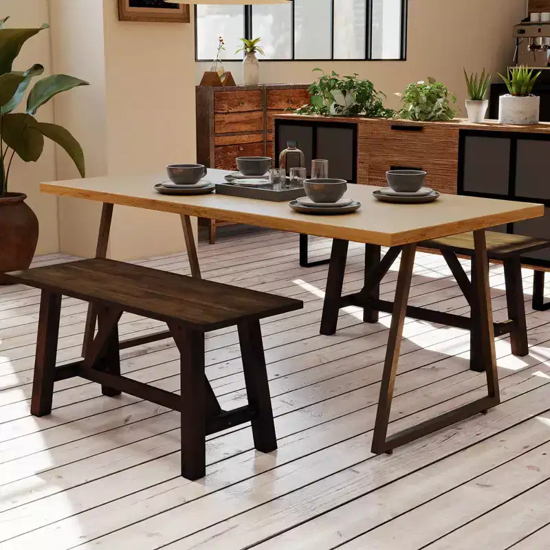 1/2 PCS Wooden Dining Bench Farmhouse Shoe Bench Entryway Seat with Rubber Wood Frame