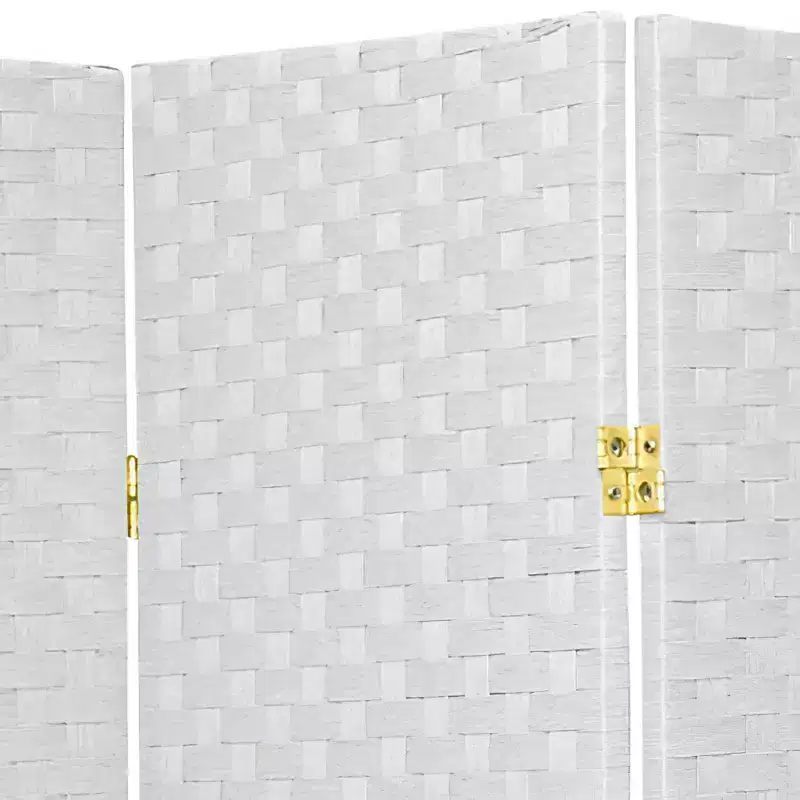 6 ft. Tall 5-Panel Woven Fiber Room Divider - White