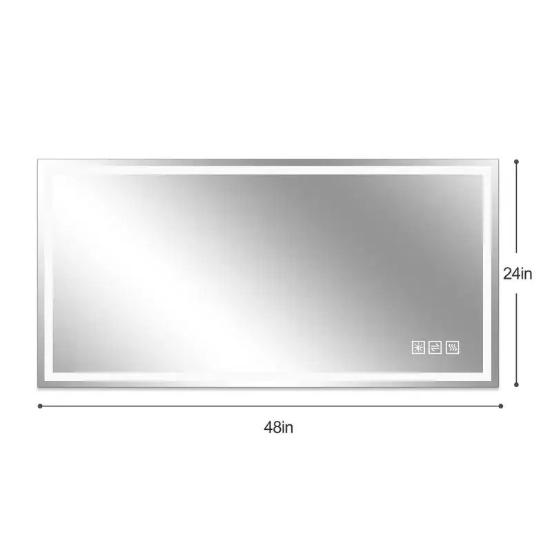 GDFStudio Corin Modern 48 Anti-Fog LED Bathroom Mirror with Straight-Edged Design, 3 Colors & 5-Level Dimming