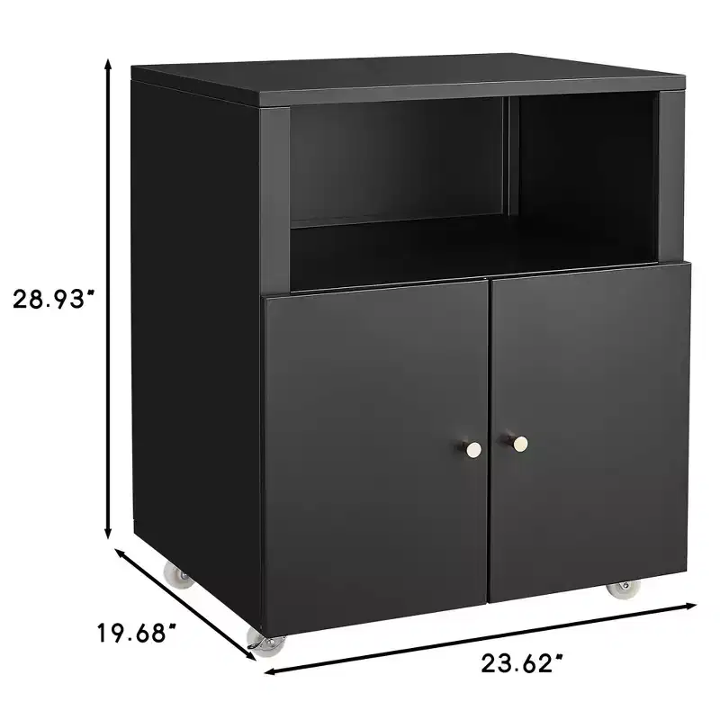 COZONY Metal Storage Cabinet on Wheels, Rolling Printer Stand w/ Doors & Shelf for Home Office
