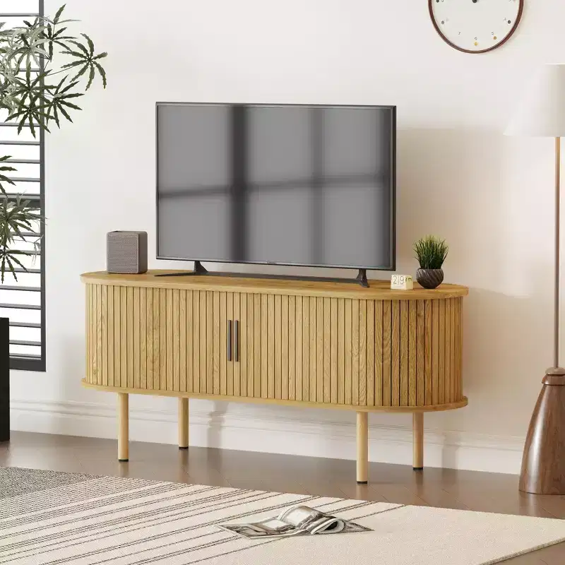 TV Stand, Modern TV Console Table with Storage Compartment and Sliding Door, Gaming Entertainment Center with Cabinet for Living Room, Bedroom