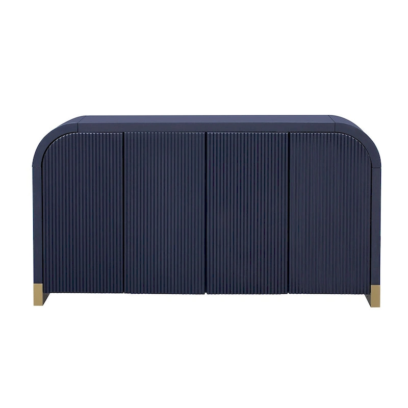 4-door Curved Corner Design Wavy Door Panel Cabinet with Adjustable Shelves, Suitable for Study, Living Room and Entrance