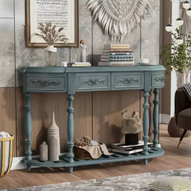 Versatile Curved Table: Modern Entryway, Living Room, 4 Drawers + Shelf