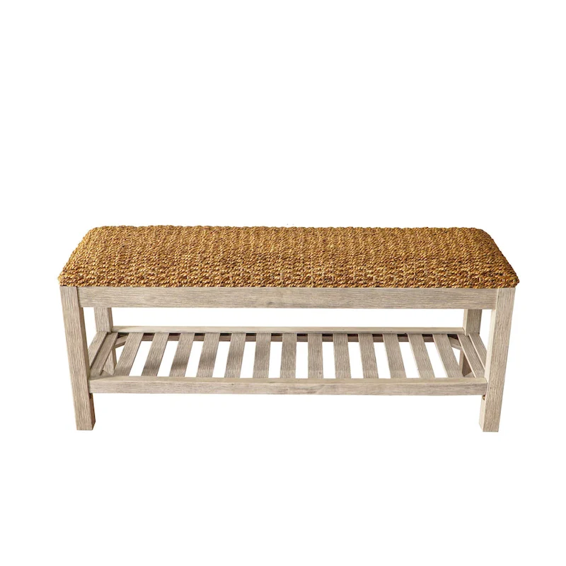 M4H Lindos Water Hyacinth & Solid Wood Storage Shoes Bench