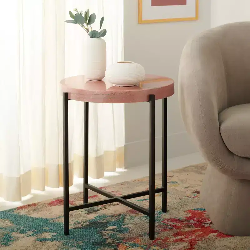 Azula Stone Top Accent Table - ACC3706 - Burnt Orange/Black - Safavieh