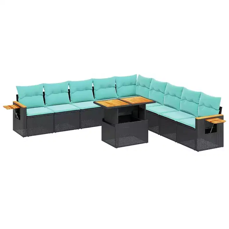 vidaXL 11 Piece Patio Sofa Set with Cushions Poly Rattan