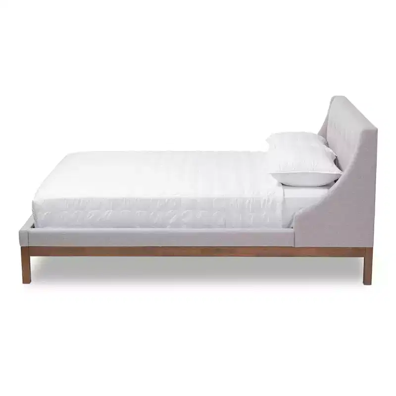Louvain Modern and Contemporary Fabric Upholstered Walnut - Finished Platform Bed Grayish Beige - Baxton Studio