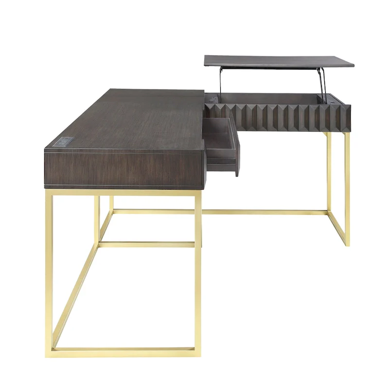 Bird Glam Metal Lift-top L-Shaped Computer Desk with USBs