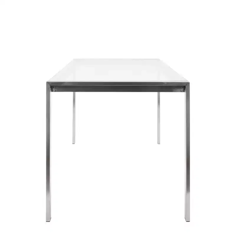 47" Modern Dining Table Stainless Steel/Clear Glass: Sleek 4-Seater, Rectangular Top, Kitchen Furniture