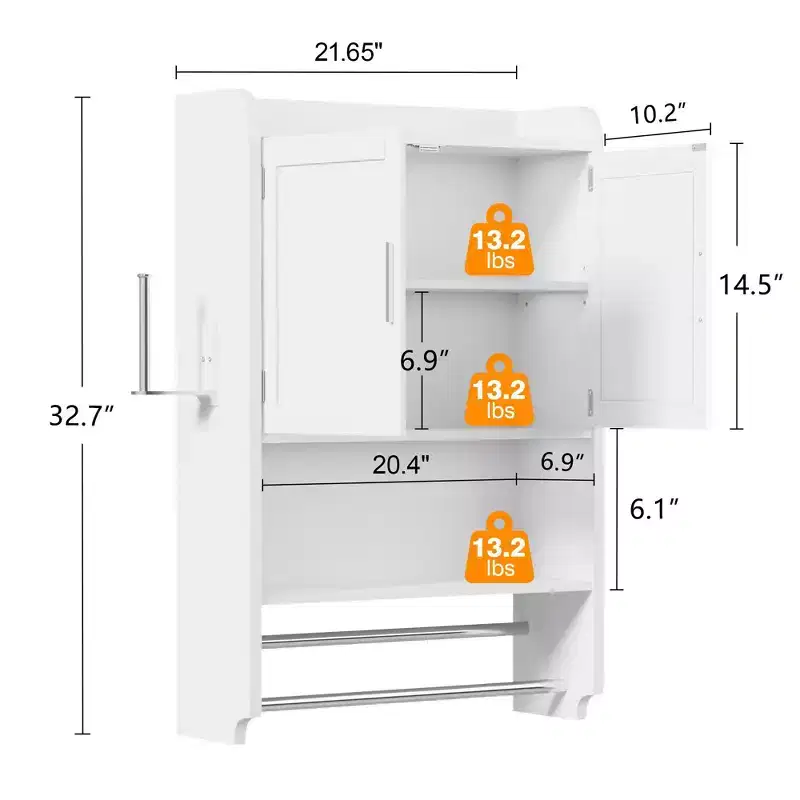 VECELO Bathroom Storage Cabinet, Wall Mount Storage Organizer with 2 Doors & 1 Open Shelf, White