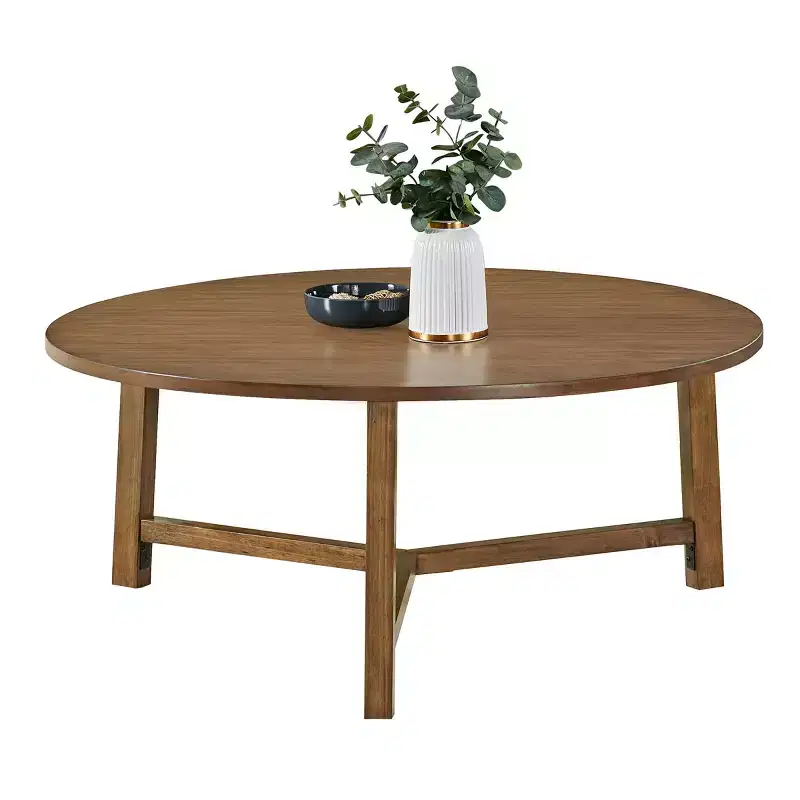 Alaterre Furniture Newbury 44-inch Round Coffee Table, Solid Wood Farmhouse Living Room Table, Pecan Finish