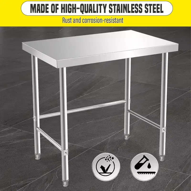 Commercial Stainless Steel Work Table, Heavy-Duty Food Prep Table with Open Design, 500 lbs Capacity, Easy Assembly (48 x 24 x 35 Inches)
