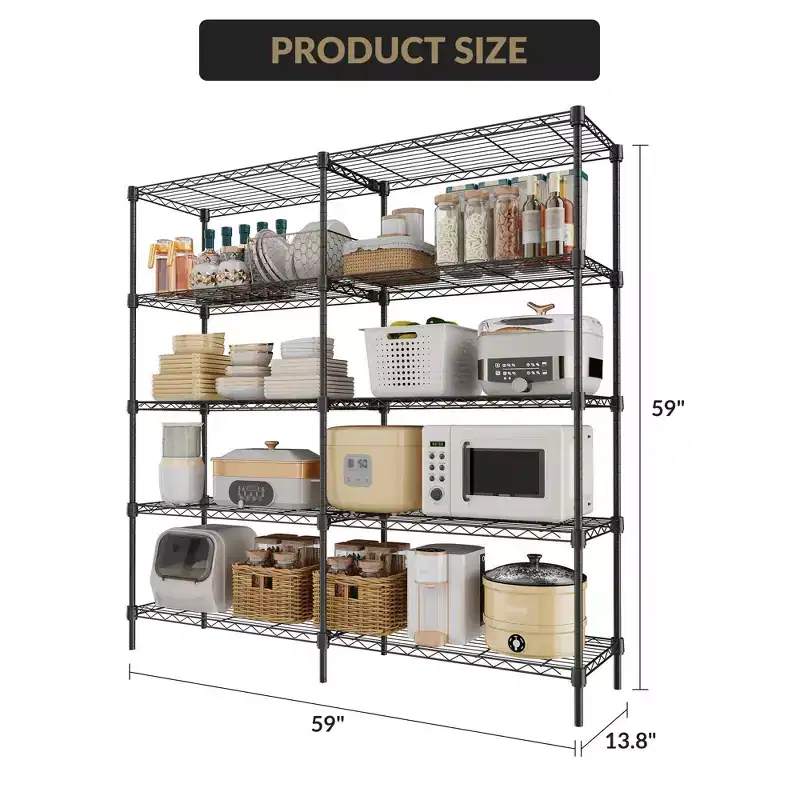 CuisinSmart 5 Tier Wire Storage Shelves, Metal Shelving for Storage Adjustable Shelving,Garage Shelving Pantry Shelves Kitchen Shelving, Black