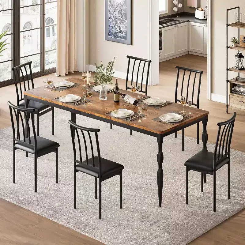 Rectangular Dining Table for 6, 78.8 Inch Rustic Farmhouse Kitchen Table,Long Wooden Dining Room Table, Dinette and Dinner Desk for Party,Big Family